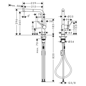 Baterie de bucatarie, Hansgrohe, Talis M54 270, cu pipa extractibila, 1 jet, negru mat - Img 4