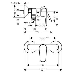 Baterie dus Hansgrohe, Talis E, montaj pe perete, negru mat - Img 2