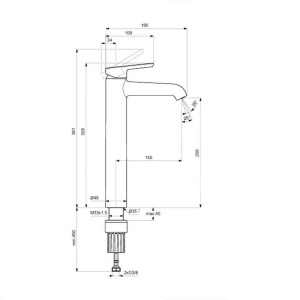 Baterie înaltă pentru lavoar Villeroy&Boch, Skyla 250, cu ventil click-clack, negru mat - Img 5
