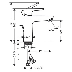 Baterie lavoar, Hansgrohe, Talis E 110, cu ventil, negru cromat periat - Img 3