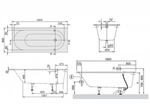 Cada Villeroy & Boch, Oberon, pentru inzidire, dreptunghiulara, 180 x 80 cm, alb alpin - Img 4
