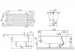 Cada Villeroy & Boch, Oberon, pentru inzidire, dreptunghiulara, 180 x 80 cm, alb alpin - Img 4