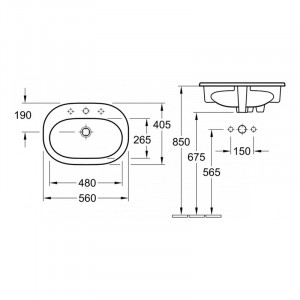 Lavoar incastrat Villeroy & Boch, O.Novo, oval, 56 cm, alb alpin - Img 3