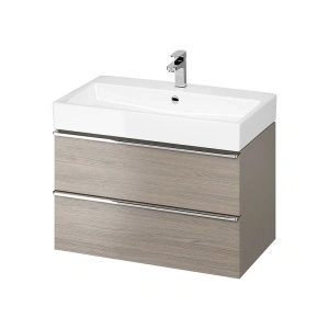 Mobilier suspendat Cersanit, Virgo 80, cu manere cromate, pentru lavoar incastrabil, stejar gri