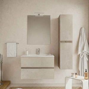 Mobilier suspendat pentru lavoar Fluminia Genova 80, front rugos, 80x46 cm, almond/noce americano - Img 3