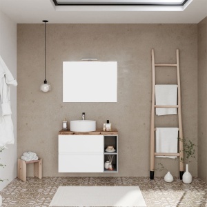 Set mobilier pentru lavoar pe blat Fluminia, Genova 80, cu blat și raft deschis - Img 2