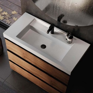 Set mobilier stativ cu lavoar Kolpasan, Harmony 100 cm, 3 sertare, bronze oak - Img 4