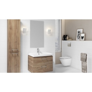 Set mobilier suspendat si lavoar Cersanit, Lara, cu doua sertare, 60 x 45 cm, nuc - Img 3