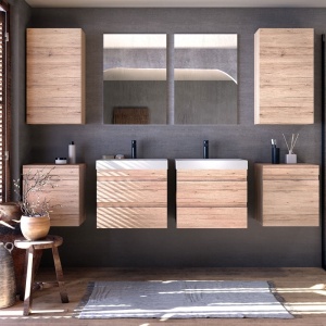 Set mobilier suspendat si lavoar, Kolpasan, Naomi, 50 cm, natural wood - Img 3