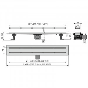 Set rigola de dus cu capac faiantabil, Alcadrain, APZ13-DOUBLE9 FIT AND GO, 75 cm - Img 2