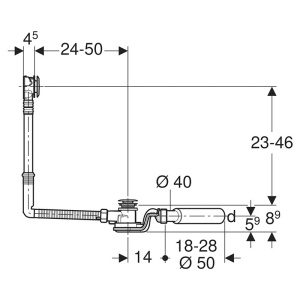 Sifon pentru cada, Geberit, cu preaplin, PushControl, d52, cu set de instalare, crom - Img 2