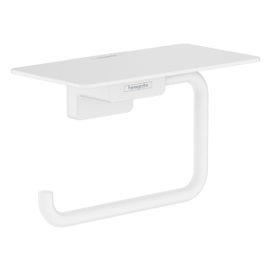 Suport hârtie igienică Hansgrohe, Addstoris, cu poliță, alb mat