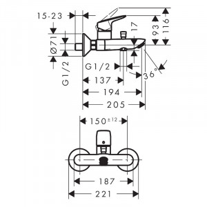 Baterie cada - dus, Hansgrohe, Logis, negru mat - Img 2