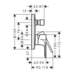 Baterie cada - dus, Hansgrohe, Rebris S, negru mat - Img 2