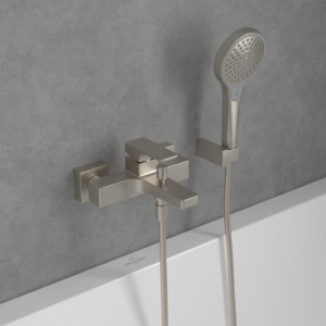 Baterie cadă-duș Villeroy&Boch, Architectura Square, montaj pe perete, brushed nickel - Img 3