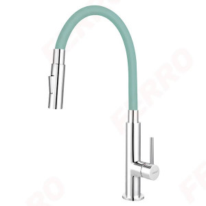 Baterie de bucatarie, Ferro, Zumba Slim 2F, cu pipa flexibila, menta