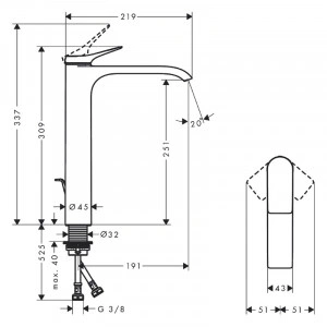 Baterie inalta de lavoar, Hansgrohe, Vivenis 250, negru mat - Img 2