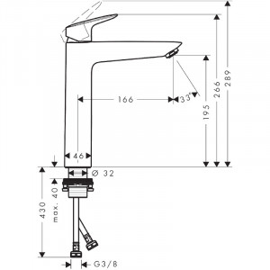 Baterie lavoar fara ventil, Hansgrohe, Logis 190, Crom - Img 4