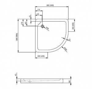 Cadita de dus semirotunda, slim, 80 x 80 cm, Standard - Img 2