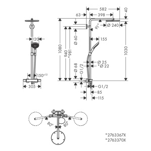 Coloana dus cu baterie termostatata Hansgrohe, Raindance Select S, cu 1 jet, auriu - Img 2