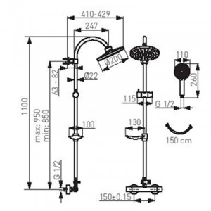 Coloana dus cu termostat Ferro, Trinity, dus fix si mobil, crom - Img 2