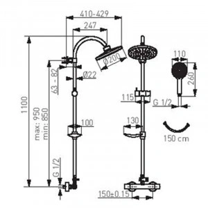 Coloana dus cu termostat Ferro, Trinity, dus fix si mobil, crom - Img 2