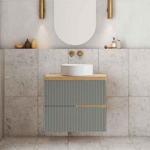 Mobilier pentru lavoar pe blat Fluminia, Malta, finisaj riflat, 60 cm, salvia - Img 2