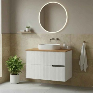 Mobilier pentru lavoar pe blat Fluminia, Malta, finisaj riflat, 80 cm, alb - Img 3