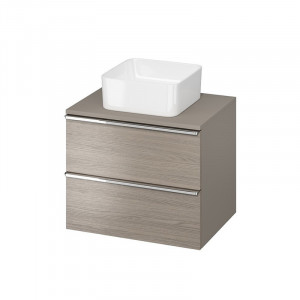 Mobilier suspendat Cersanit, Virgo 60, cu manere cromate, pentru lavoar pe blat, gri stejar