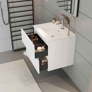 Mobilier suspendat pentru lavoar Fluminia Genova 60, front și laterale netede, 60x46 cm, alb lucios - Img 3