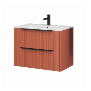 Mobilier suspendat pentru lavoar Fluminia Istria 80 cu 2 sertare, front riflat, 80x46 cm, mattone, mâner negru