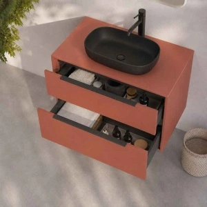 Mobilier suspendat pentru lavoar pe blat Fluminia Istria 80, front neted, 80x46 cm, mattone, mâner negru - Img 3
