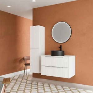 Mobilier suspendat pentru lavoar pe blat Fluminia Istria 80, front riflat, 80x46 cm, alb mat, mâner inox - Img 4