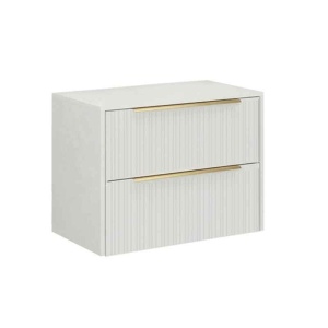 Mobilier suspendat pentru lavoar pe blat Fluminia Istria 80, front riflat, 80x46 cm, alb mat, mânere aurii - Img 2