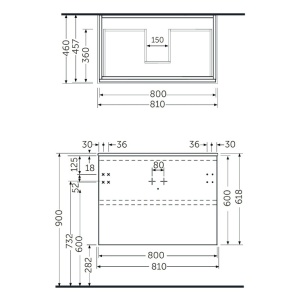 Mobilier suspendat, Rak, Joy, pentru lavoar incastrabil, 80 cm, alb - Img 3