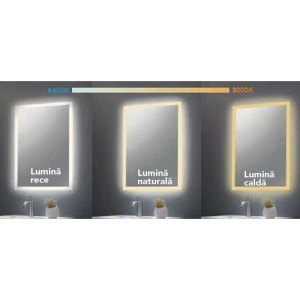 Oglinda Fluminia, Ando 90, dreptunghiulara, cu LED, 3 culori, dezaburire, 90 cm - Img 2