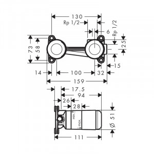 Parte ingropata Hansgrohe, pentru baterie lavoar - Img 2