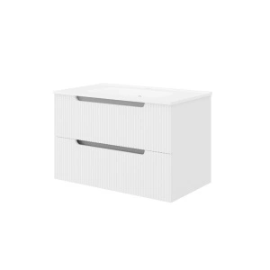 Set mobilier riflat cu lavoar Fluminia, Malta 60, cu sertare soft close, alb