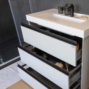 Set mobilier stativ cu lavoar Kolpasan, Harmony 100 cm, 3 sertare, light grey - Img 4