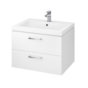 Set mobilier suspendat si lavoar Cersanit, Lara, cu doua sertare, 60 x 45 cm, alb