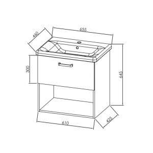 Set mobilier suspendat si lavoar Kolpasan, Evelin, 65 cm, front stejar si laterale gri - Img 5