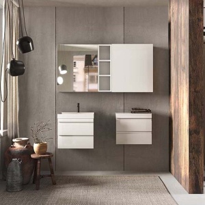 Set mobilier suspendat si lavoar, KolpaSan, Naomi, 50 cm, alb - Img 4