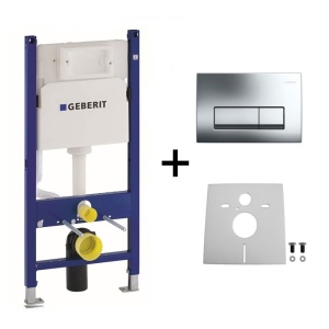 Set rezervor incastrat Geberit, Duofix, cu set fixare si clapeta crom lucios, Delta 51, pentru vas WC suspendat