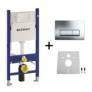 Set rezervor incastrat Geberit, Duofix, cu set fixare si clapeta crom lucios, Delta 51, pentru vas WC suspendat