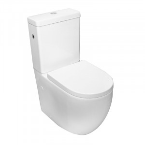Set vas WC Fluminia, Minerva, stativ, rimless cu rezervor si capac soft-close si easy off inclus