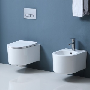 Set Vas wc suspendat Fluminia, Roco, compact, rimless protect, cu capac soft close, quick release, alb - Img 2