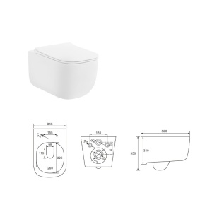 Vas wc suspendat Fluminia, Orion, rimless, cu fixare ascunsă, capac soft close, quick release alb - Img 3
