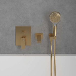 Baterie cadă-duș Villeroy&Boch, Architectura Square, montaj încastrat, brushed gold - Img 2