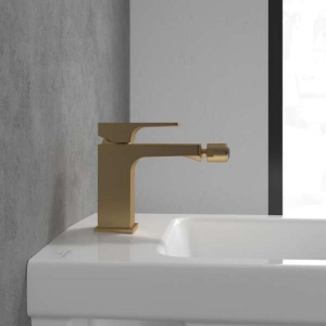 Baterie de bideu Villeroy&Boch, Architectura Square, cu ventil cu tijă, brushed gold - Img 4