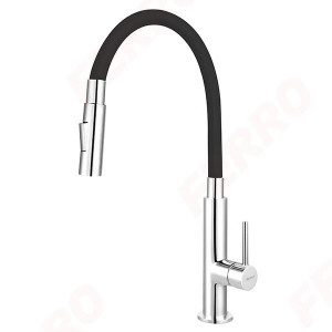 Baterie de bucatarie, Ferro, Zumba Slim 2F, cu pipa flexibila, negru